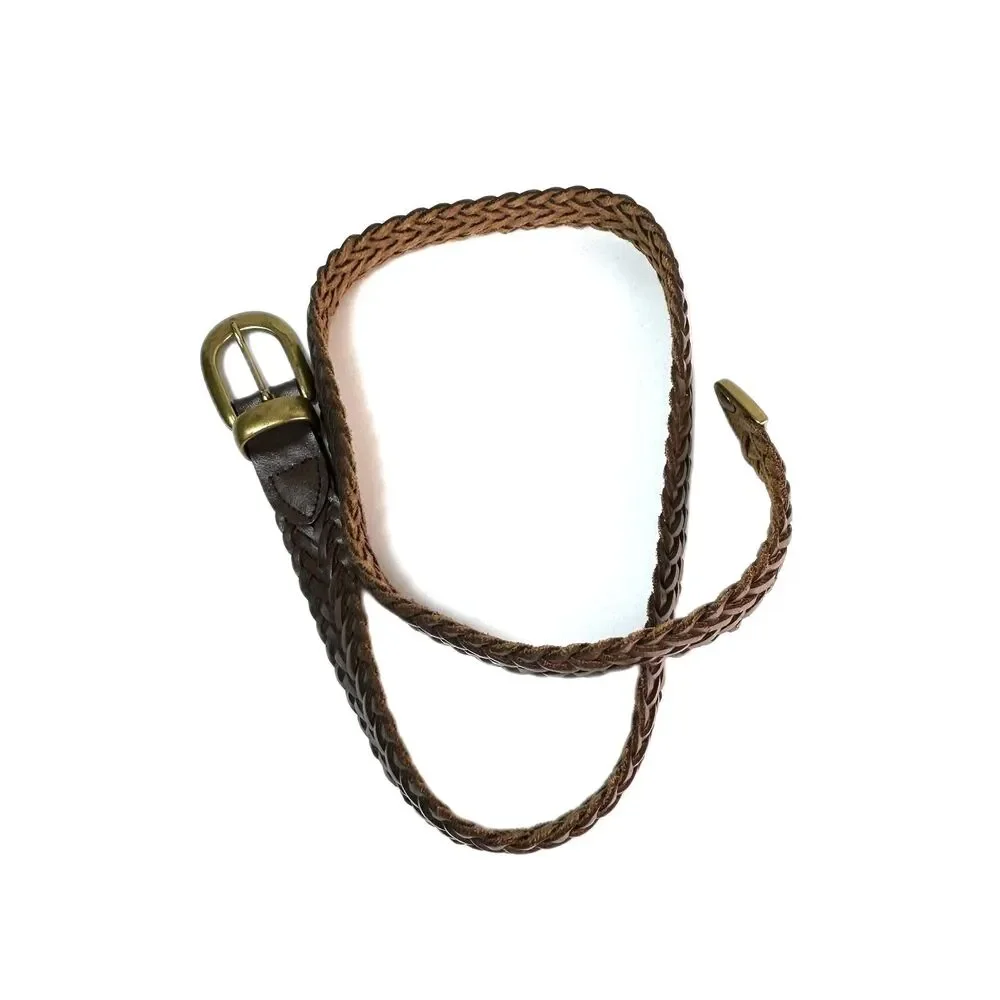 Capezio Women's Brown Braided Woven Brass Buckle Vintage Belt Size S/M